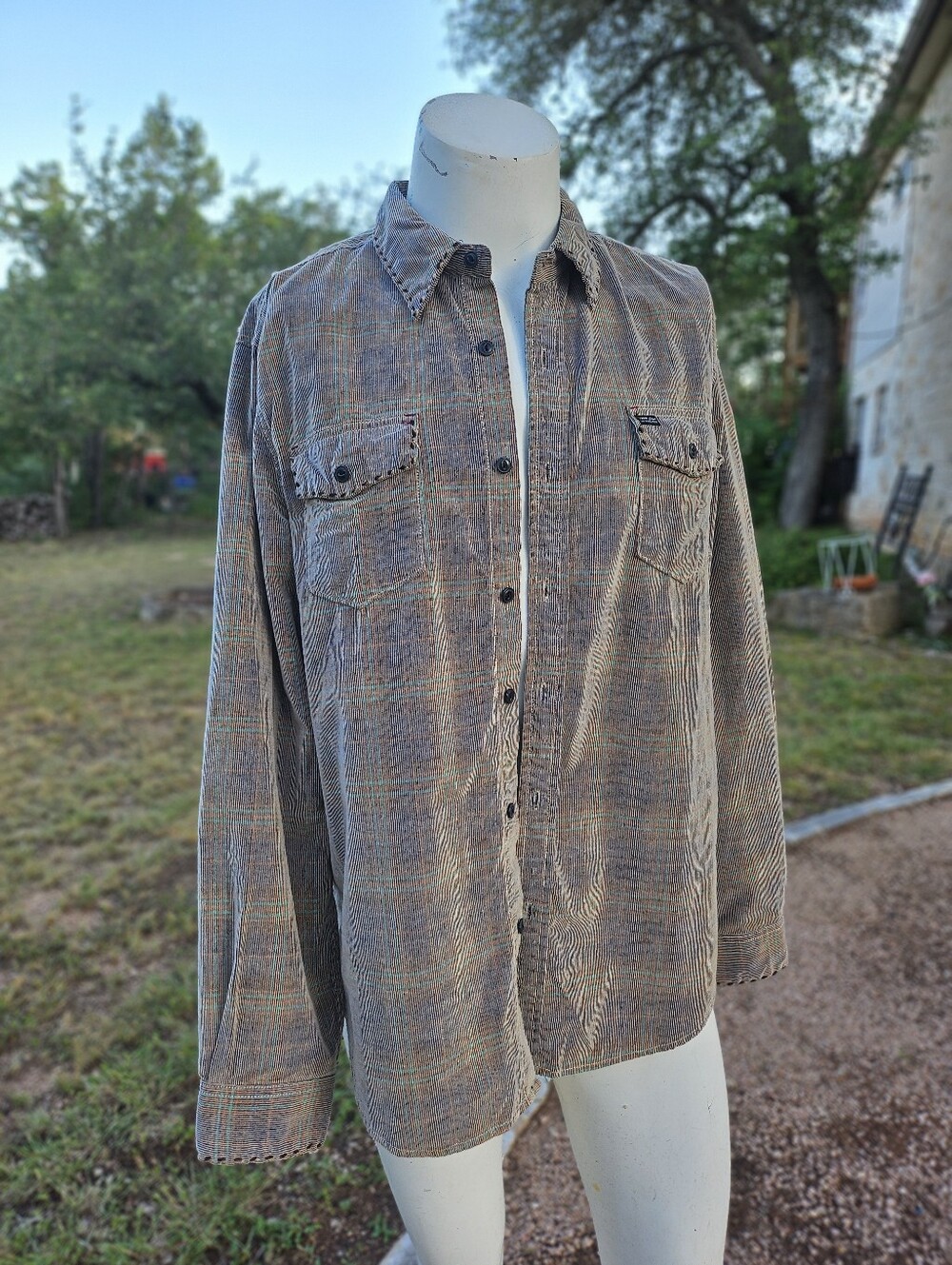 True Grit Corduroy Shirt Mens L Heritage Workwear Cotton Plaid Button Up